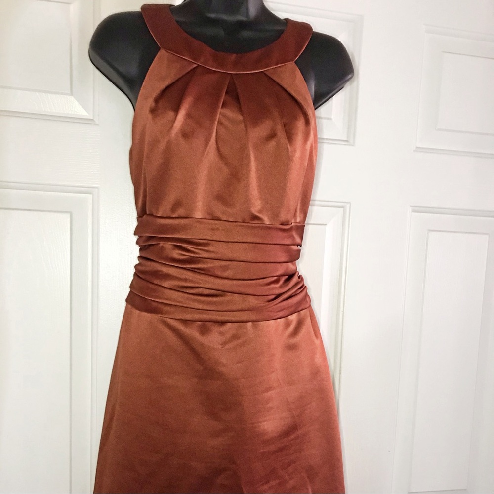 Davids Bridal Satin Coffee Brown Sleeveless Dress